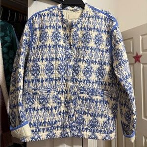 Blue and White Patterned Quilted Jacket